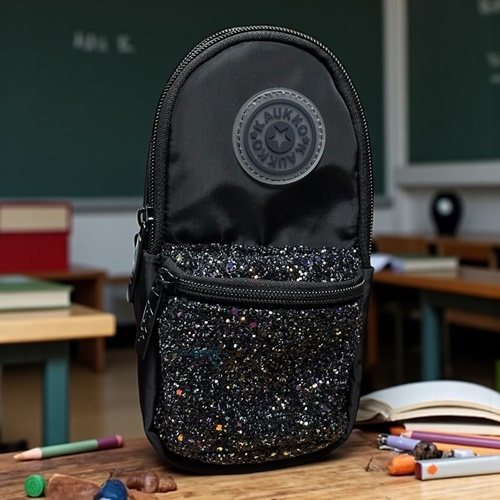 Kaukko Bright Junior Bag Kalem Çantası Taşlı Siyah