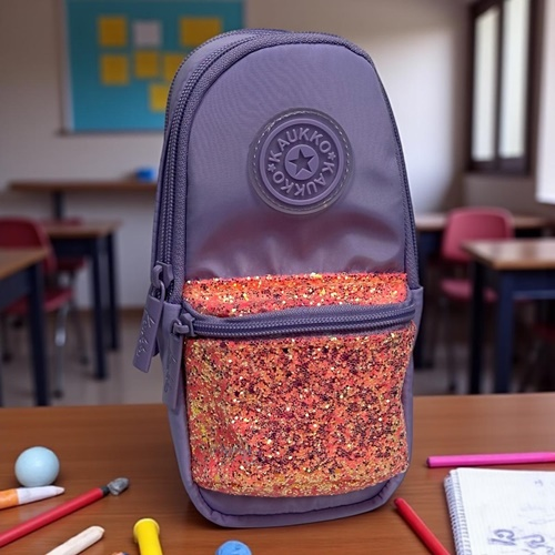 Kaukko Bright Junior Bag Kalem Çantası Taşlı Lila
