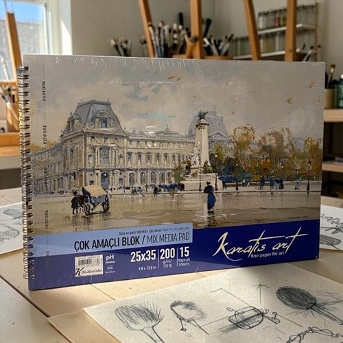 Keskin Karatis Art 200 Gr 25x35 15 Yp Sipiralli Resim Blok