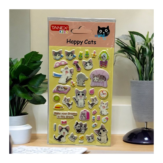 Kids Happy 3d Stickers Mutlu Kediler Serisi Etiket 25148
