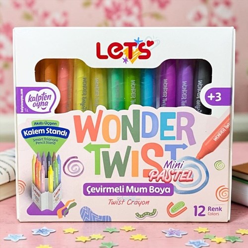 Lets 12 Renk Wonder Twist Pastel Mini Çevirmeli Mum Boya Yeni
