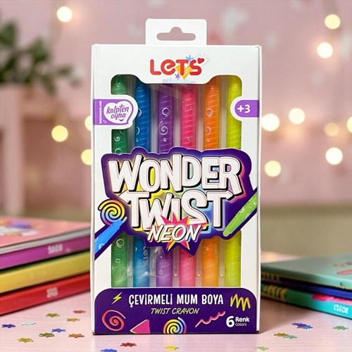 Lets 6 Renk Wonder Twist Neon Çevirmeli Mum Boya Yeni
