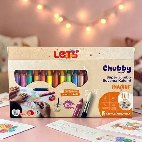 Lets Boya Kalemi 15 Renk Pastel Chubby 10ml 3in+kalemtıraş