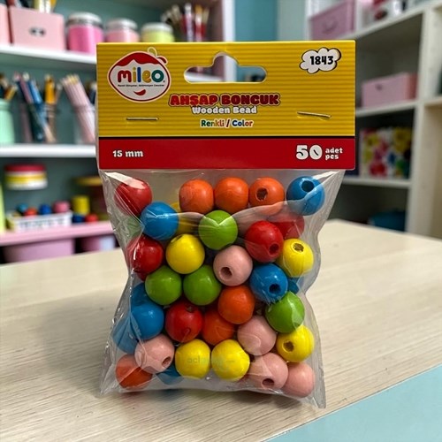 Mas Mileo Ahşap Boncuk 15 Mm 50li Paket Karışık Renkli