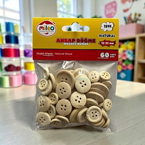 Mas Mileo Ahşap Düğme 1,2-2,5 Mm Karma 60lı Paket Naturel