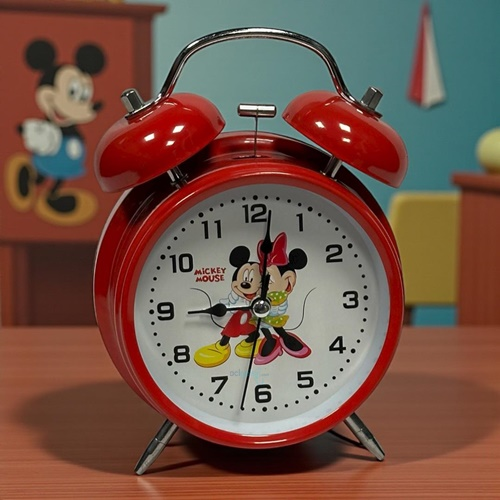 Masa Üstü Sevimli Mickey& Minnie Mouse Çalar Saat Kırmızı