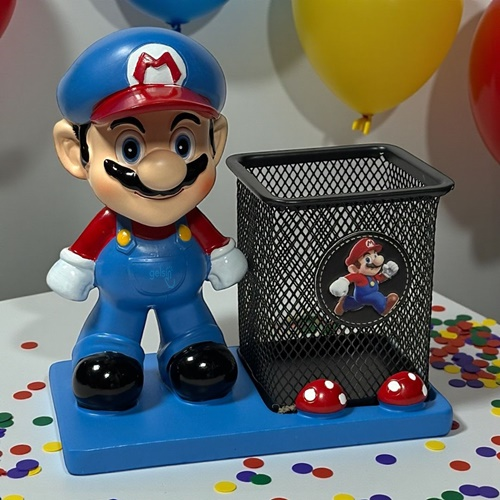 Masa Üstü Sevimli Süper Mario Kalemlik Mavi Şapka