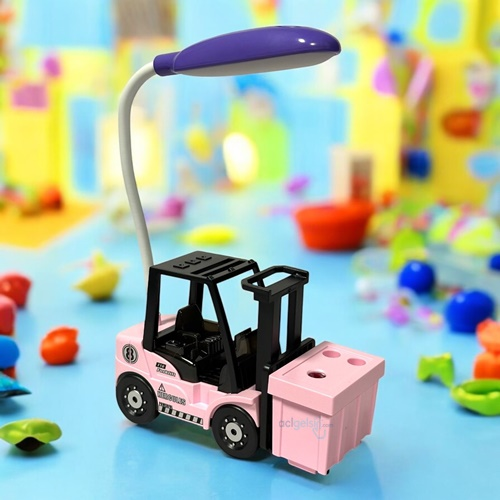 Masaüstü Forklift Temalı Kalemtraş+kalemlik Led Lamba Pembe