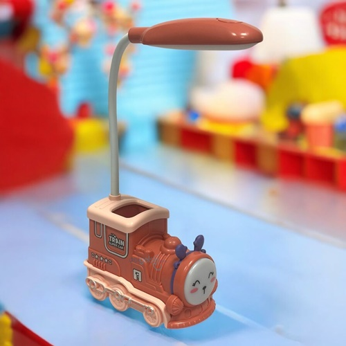 Masaüstü Tren Temalı Kalemlikli Led Lamba Somon
