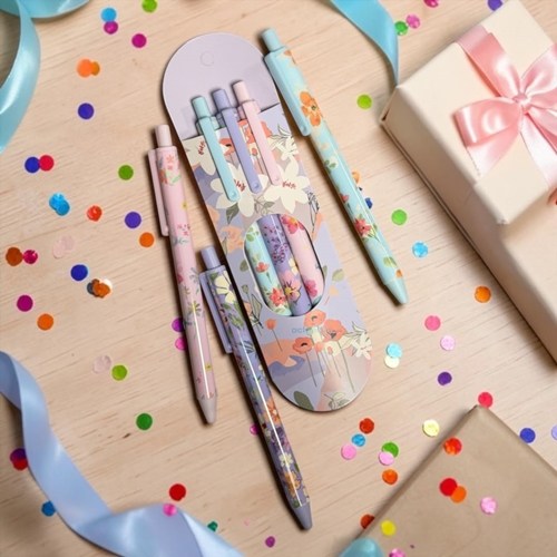 Maxx Vinson Pastel Çiçekler Desenli 3'lü Jel Tükenmez Kalem Set