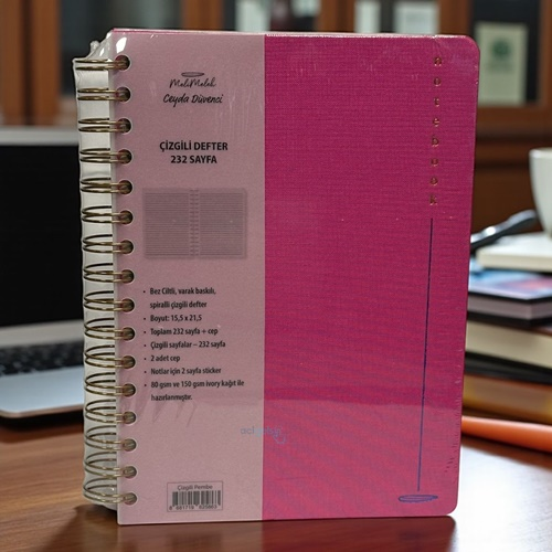 Melimelek Bez Cilt Pembe Not Defteri Çizgili