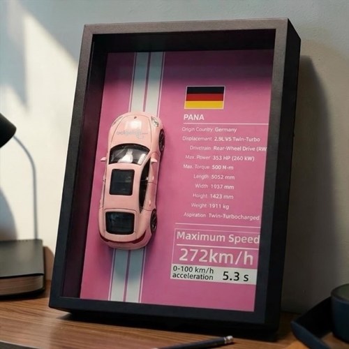 Mini Gt Porsche Panamera Pembe Çerçeveli Metal Model Araba Dekoratif Koleksiyon