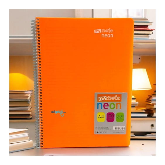Mynote Neon Spralli Defter A4 100 Yaprak Çizgili
