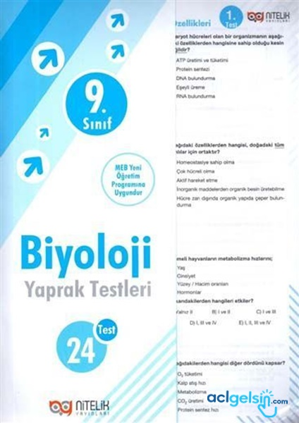 Nitelik Yayınları - 9. Sımf Yaprak Test Biyoloji Yeni