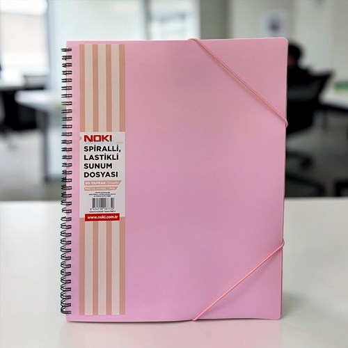 Noki A4 Spiralli Lastikli Sunum Dosyası 60 Yaprak Pastel Pembe