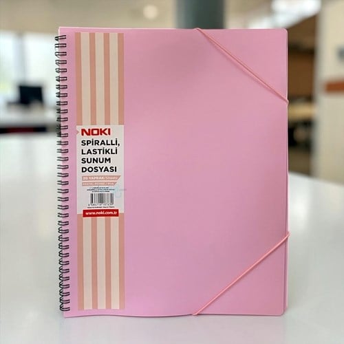Noki A4 Spiralli Lastikli Sunum Dosyası 20 Yaprak Pastel Pembe