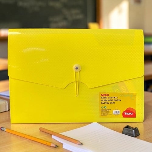 Noki Basic Lastikli 12 Bölmeli Dosya Pastel Sarı