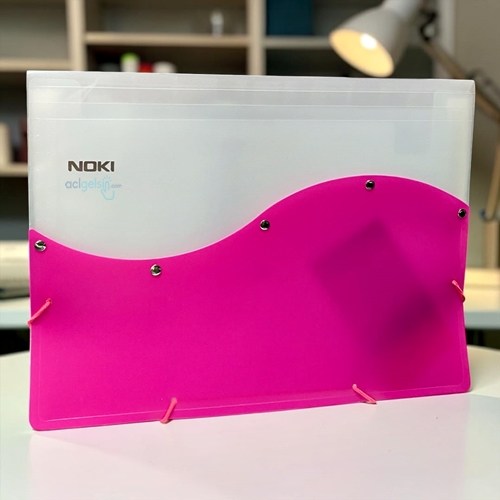Noki Lastikli 12 Bölmeli Körüklü Dosya Pembe