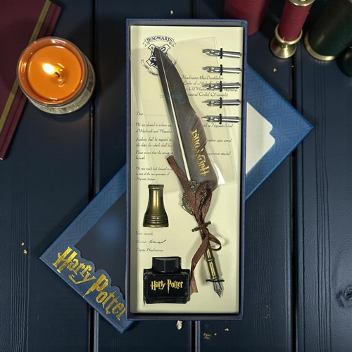 Nostaljik Harry Potter Gri Tüylü Dolma Ve Kaligrafi Divit Kalem Seti