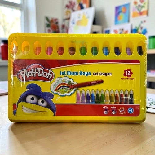 Play-doh Plastik Çantalı Jel Crayon Mum Boya 12 Renk