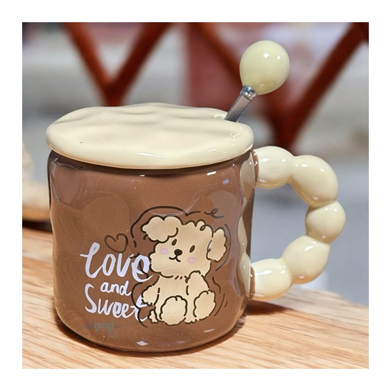 Porselen Kupa Bardak Kapaklı Kaşıklı Love And Sweet
