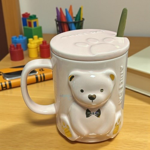 Porselen Kupa Bardak Kaşıklı Şirin Ayıcık Tasarım Mug