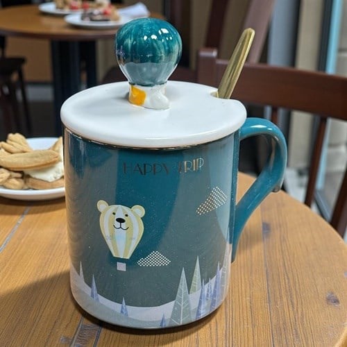 Porselen Kupa Bardak Kaşıklı Şirin Balon Tasarım Mug