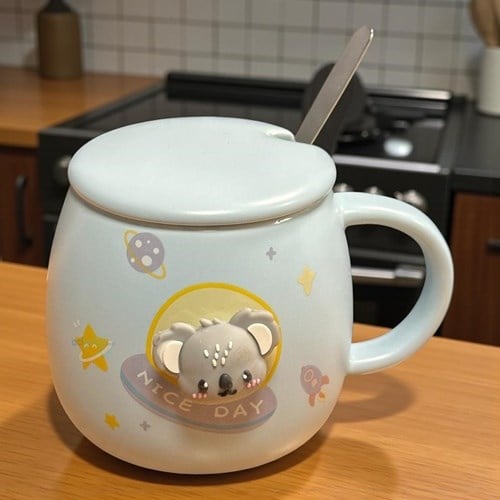 Porselen Kupa Bardak Kaşıklı Şirin Koala Tasarım Mug