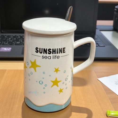 Porselen Kupa Bardak Kaşıklı Şirin Sunshine Tasarım Mug