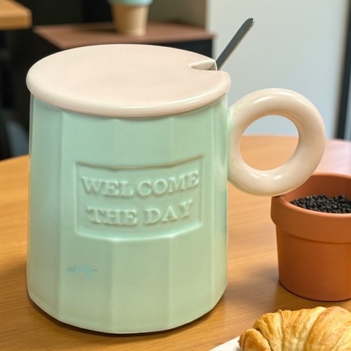Porselen Kupa Bardak Kaşıklı Şirin Tasarım Mug