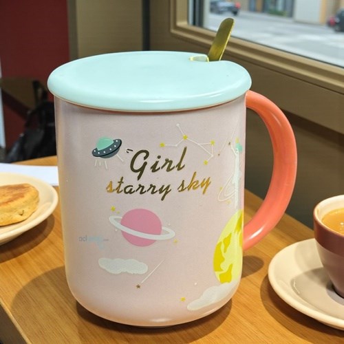 Porselen Kupa Bardak Kaşıklı Şirin Tasarım Girl Mug