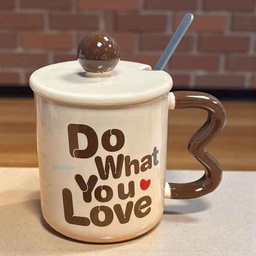 Porselen Kupa Bardak Kaşıklı Şirin Tasarım Mug
