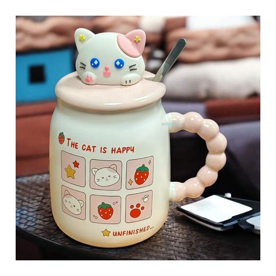 Porselen Kupa Bardak Kaşıklı The Cat İs Happy