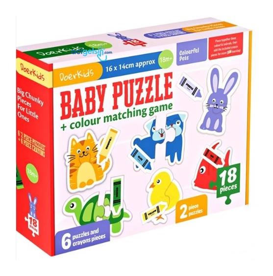 Renkli Hayvanlar Baby Puzzle 18 Parça Crayon Eşleştirme