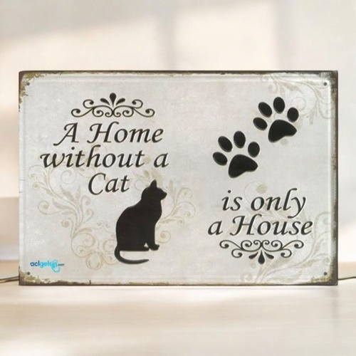 Retro A Home A Cat Metal Kabartma Plaka