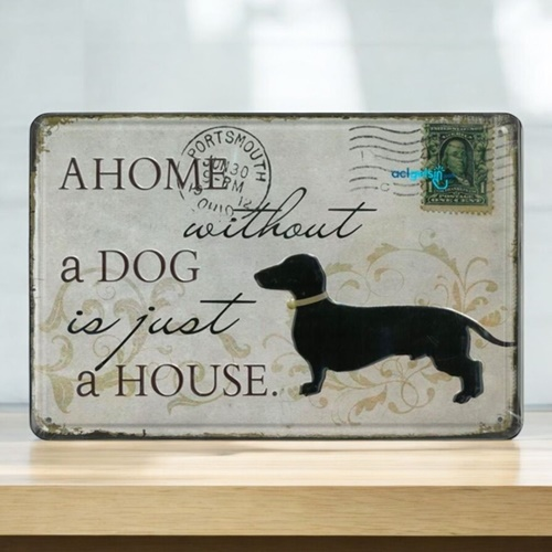 Retro A Home A Dog Metal Kabartma Plaka