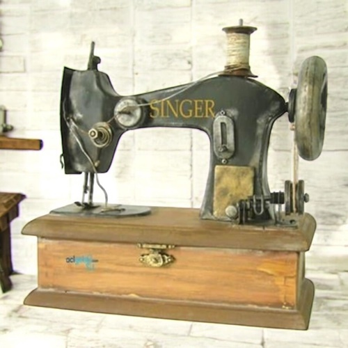 Retro Dekoratif Metal Dikiş Makinesi Kutulu