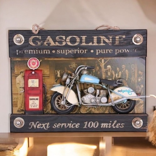 Retro Dekoratif Metal Kapı Yazısı Motosiklet Dekorlu