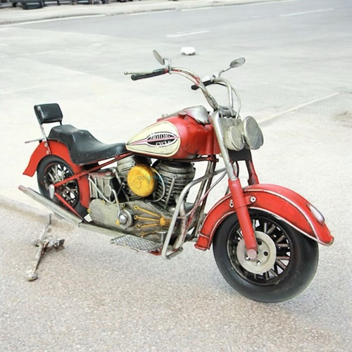 Retro Dekoratif Metal Kırmızı Motorsiklet