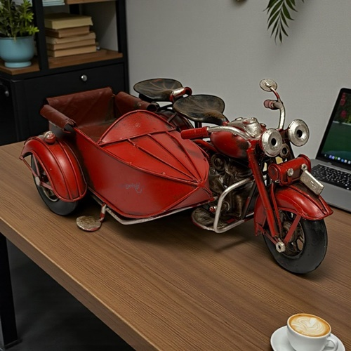 Retro Dekoratif Metal Kırmızı Motosiklet Sepetli