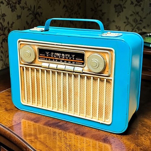 Retro Dekoratif Metal Mavi Radyo Kumbaralı