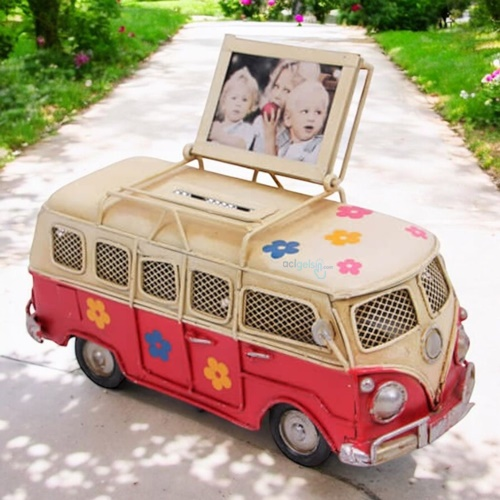 Retro Dekoratif Metal Minibüs Çerçeveli Ve Kumbaralı
