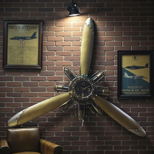 Retro Dekoratif Uçak Motor Pervane Saat 121cm