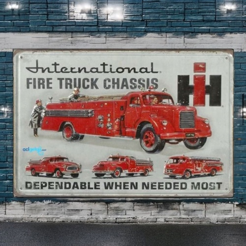 Retro Fire Truck Chassis Metal Kabartma Plaka