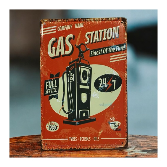 Retro Gas Station Metal Kabartma Plaka