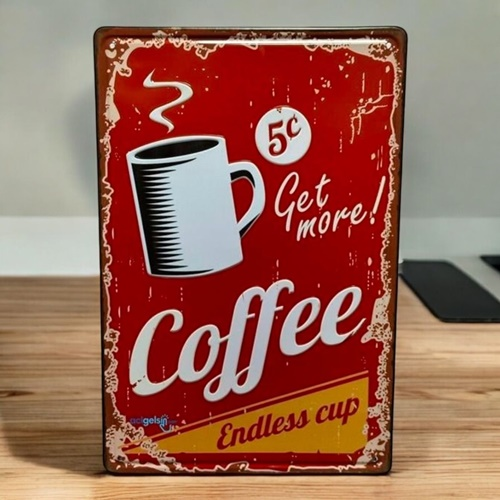 Retro Get More Coffee Metal Kabartma Plaka