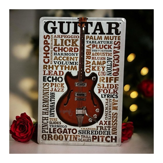 Retro Guitar Metal Kabartma Plaka