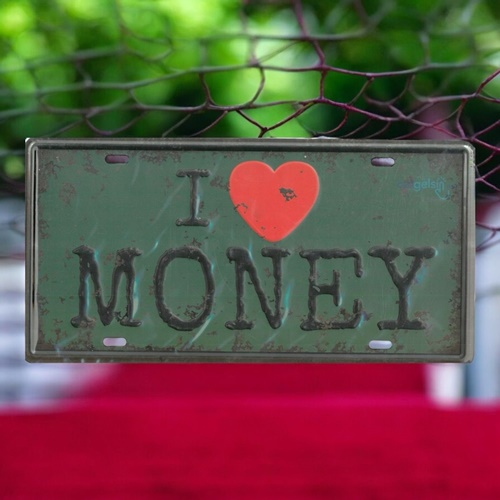 Retro I Love Money Metal Kabartma Plaka