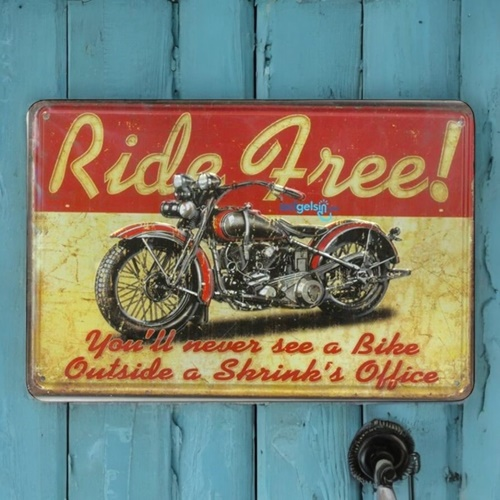 Retro Ride Free Motorsikletmetal Kabartma Baskı Plaka