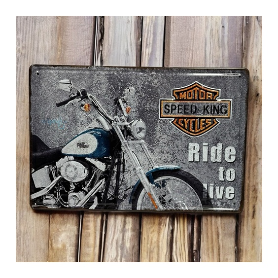 Retro Ride To Live Metal Kabartmalı Plaka